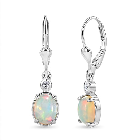 Luxuriant - Ethiopian Opal & Lab Grown Diamond (SI-G-H) Lever Back Earring in Rhodium Overlay Sterling Silver 1.80 Ct.