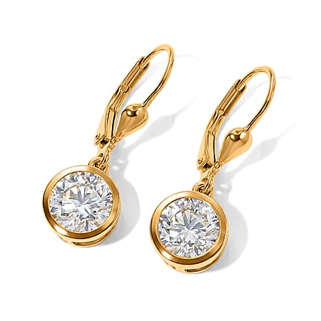 Royal Bali Collection - D'Joy Moissanite Solitaire Lever Back Earring in 18K Vermeil Yellow Gold Plated Sterling Silver 3.00 Ct.