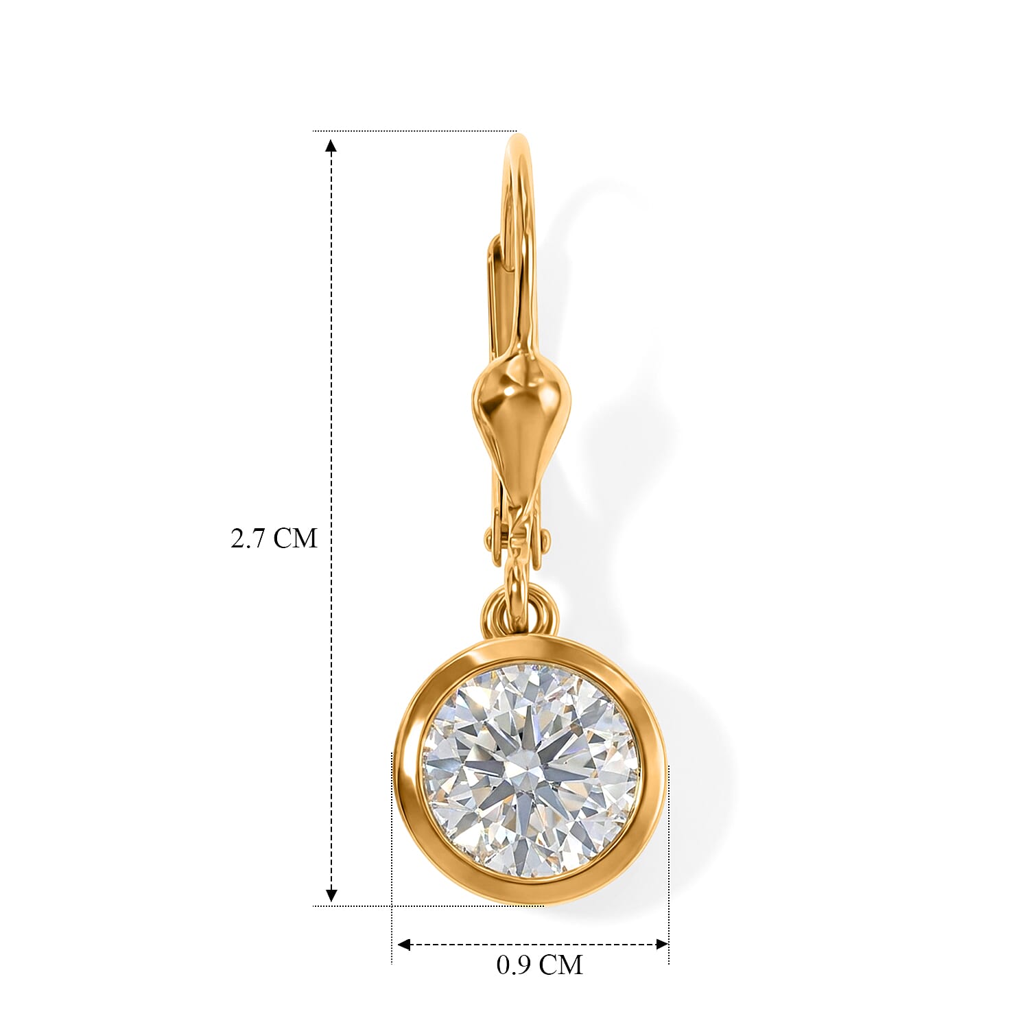 Royal Bali Collection - D'Joy Moissanite Solitaire Lever Back Earring in 18K Vermeil Yellow Gold Plated Sterling Silver 3.00 Ct.