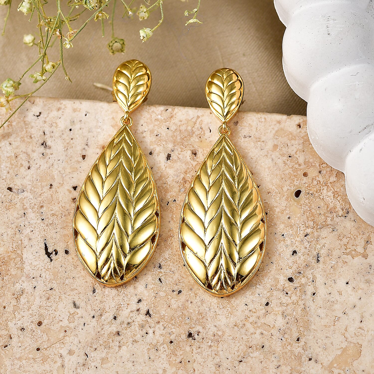 EverTrue Bronzella Collection - Filigree Leaf Drop Earring with Push Post in 18K Gold Plating