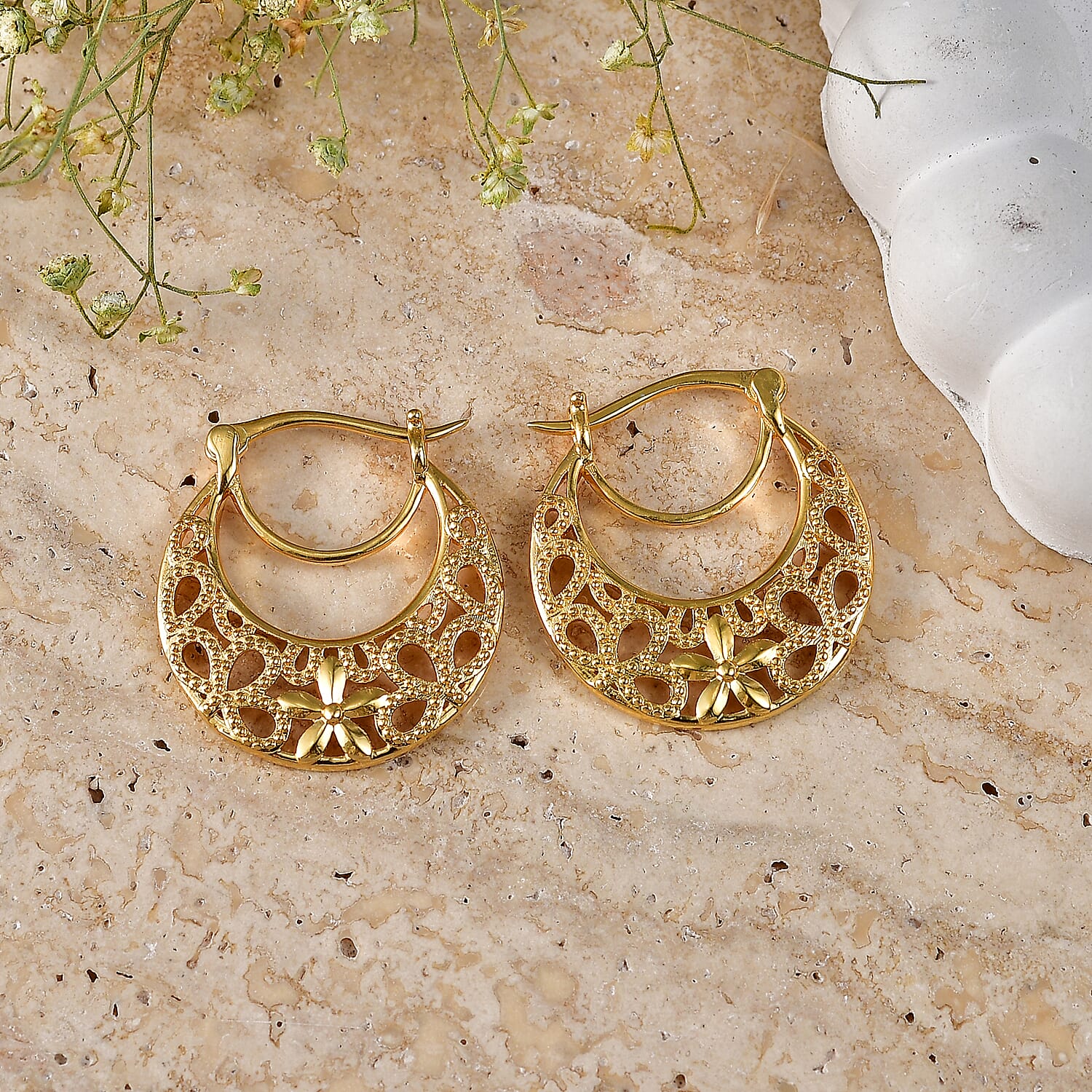 EverTrue Bronzella Collection - Filigree Hoop Earring with Clasp in 18K Gold Plating