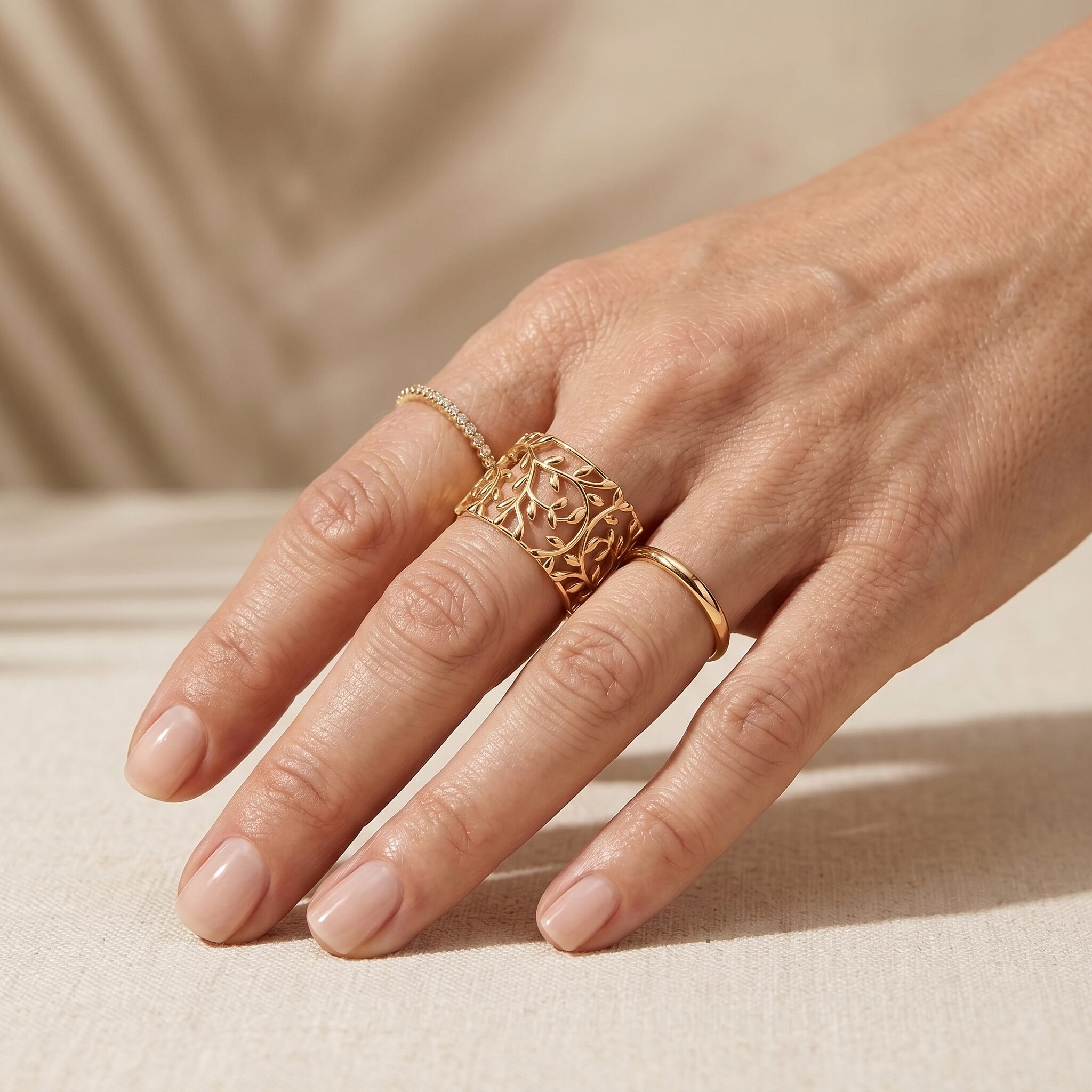 EverTrue Bronzella Collection - Leaf Vine Filigree Ring in 18K Gold Plating