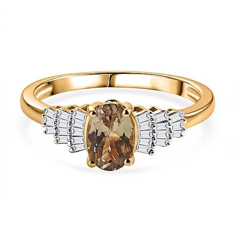 Royal Bali Collection - D'Joy Premium Natural Turkizite & Natural White Diamond Ring in 18K Vermeil Yellow Gold Plated Sterling Silver 1.20 Ct.