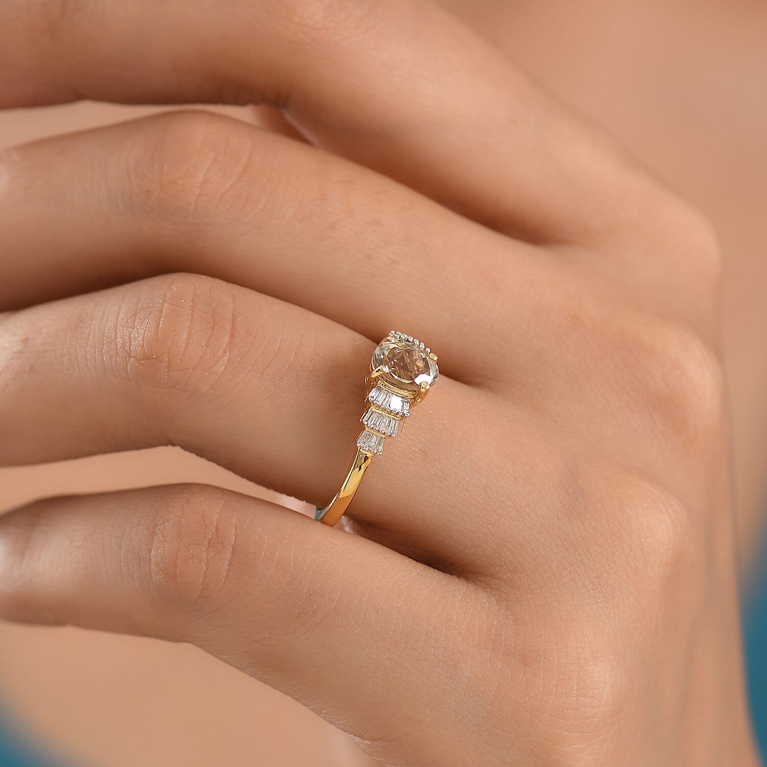 Royal Bali Collection - D'Joy Premium Natural Turkizite & Natural White Diamond Ring in 18K Vermeil Yellow Gold Plated Sterling Silver 1.20 Ct.