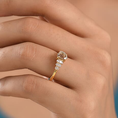 D'Joy Premium Natural Turkizite & Natural White Diamond Ring in 18K Vermeil Yellow Gold Plated Sterling Silver 1.20 Ct.