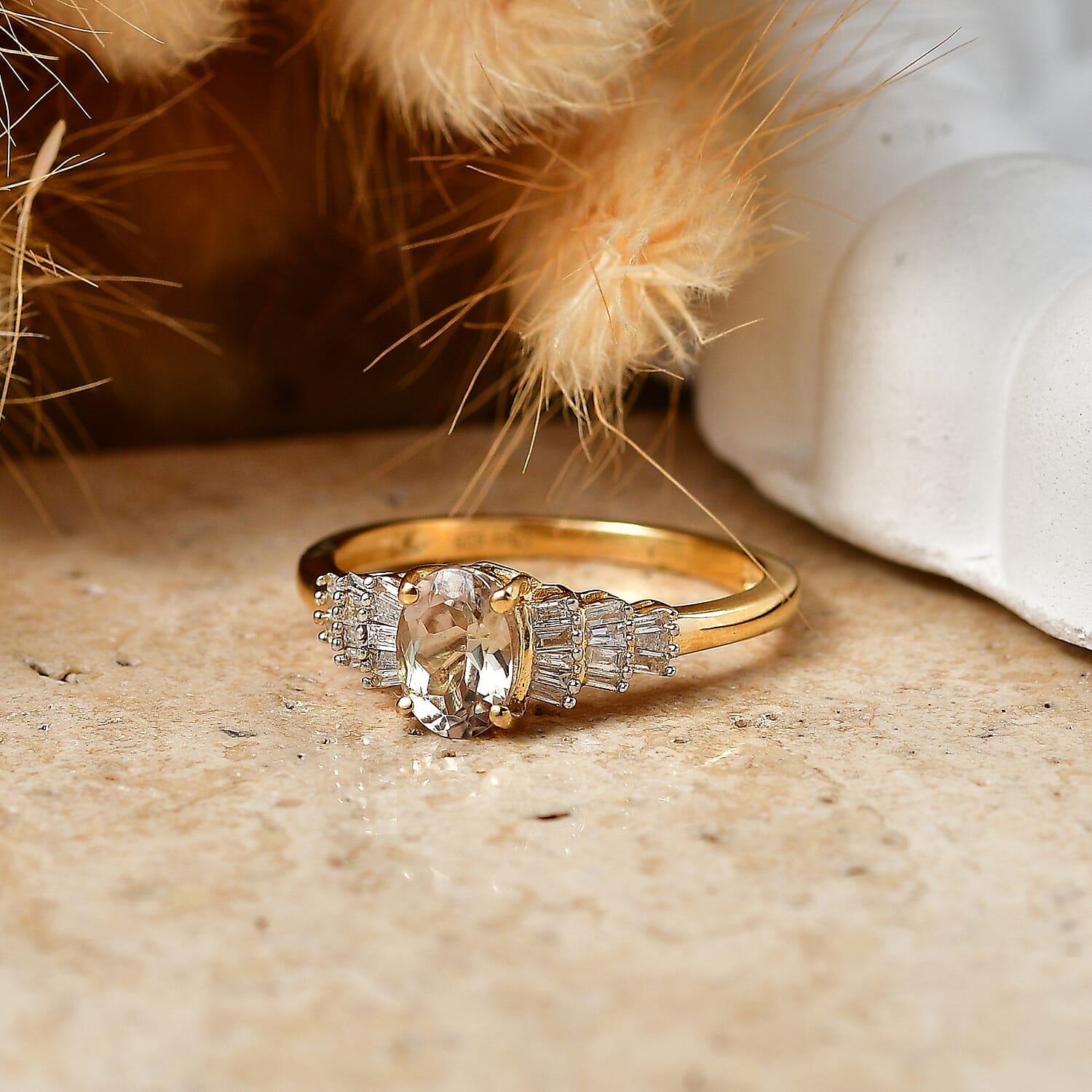 Royal Bali Collection - D'Joy Premium Natural Turkizite & Natural White Diamond Ring in 18K Vermeil Yellow Gold Plated Sterling Silver 1.20 Ct.