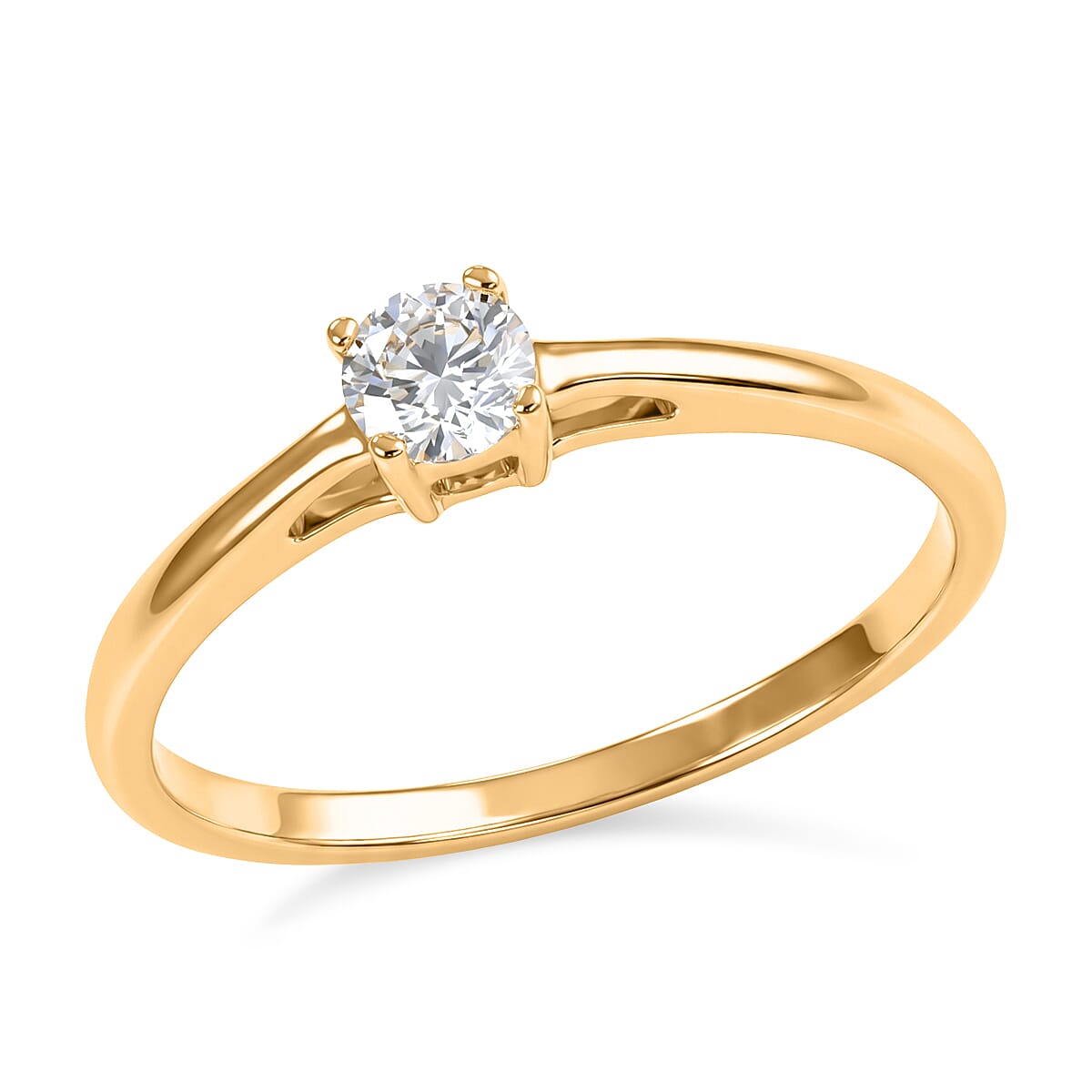 Luxuriant - Lab Grown Diamond (SI-G-H) Solitaire Band Ring in 18K Vermeil Yellow Gold Plated Sterling Silver 0.25 Ct.