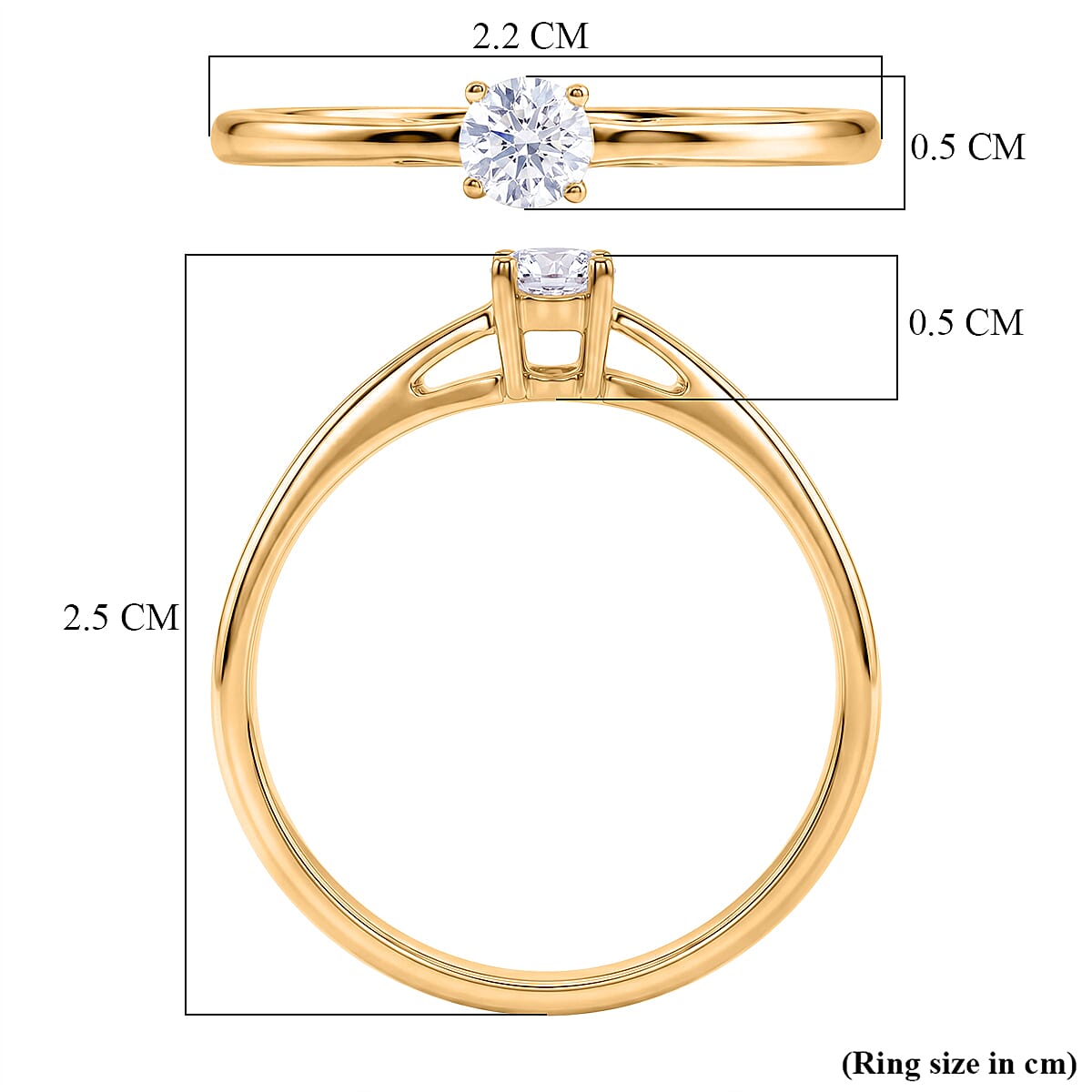 Luxuriant - Lab Grown Diamond (SI-G-H) Solitaire Band Ring in 18K Vermeil Yellow Gold Plated Sterling Silver 0.25 Ct.