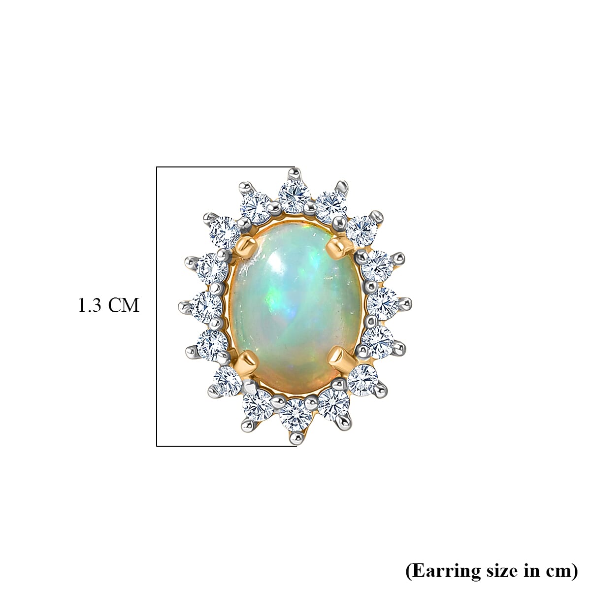 D'Joy - Ethiopian Opal & White Zircon Halo Earring with Push Post in Yellow Gold Plated Sterling Silver 2.40 Ct.