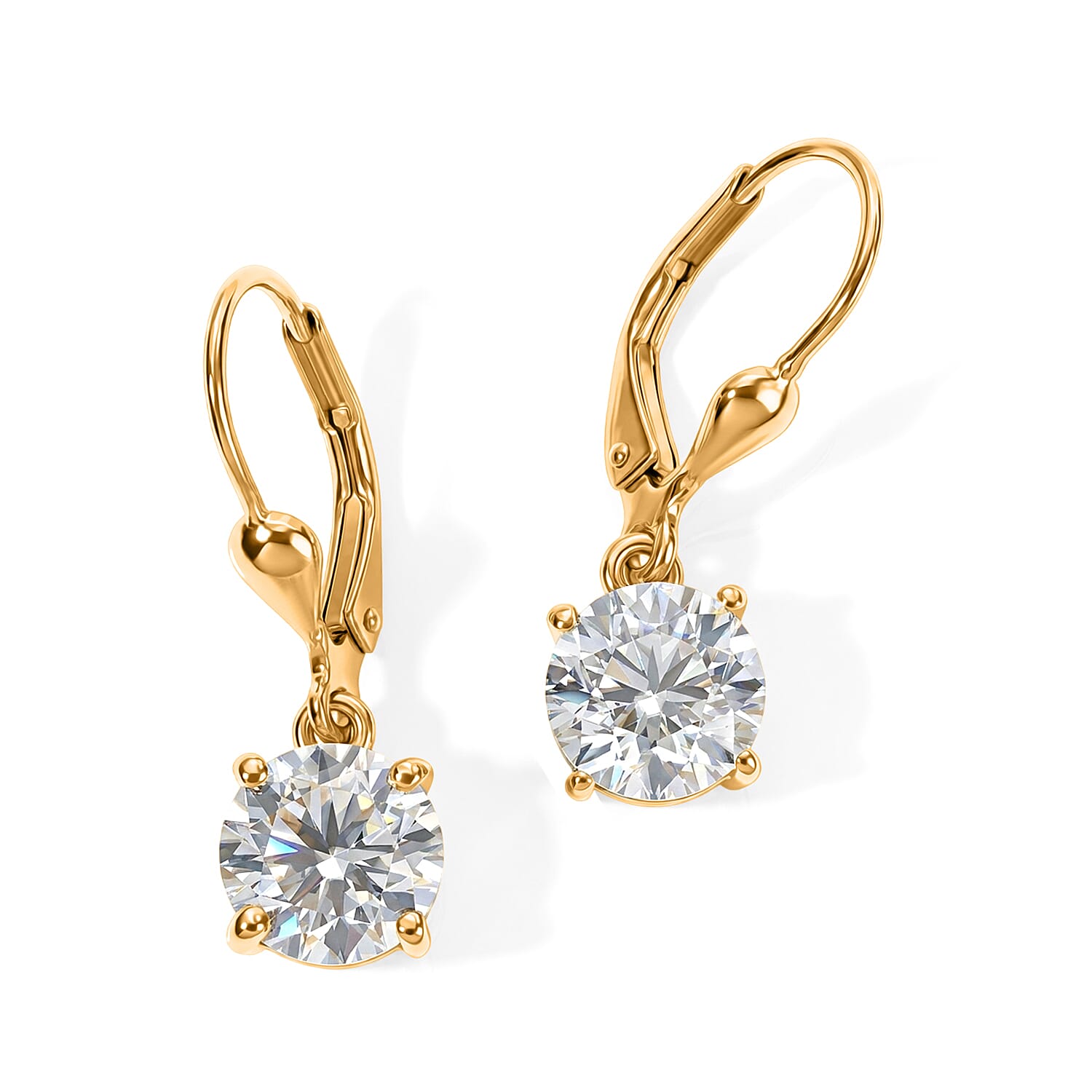 Royal Bali Collection - D'Joy Moissanite Solitaire Lever Back Earring in 18K Vermeil Yellow Gold Plated Sterling Silver 3.00 Ct.