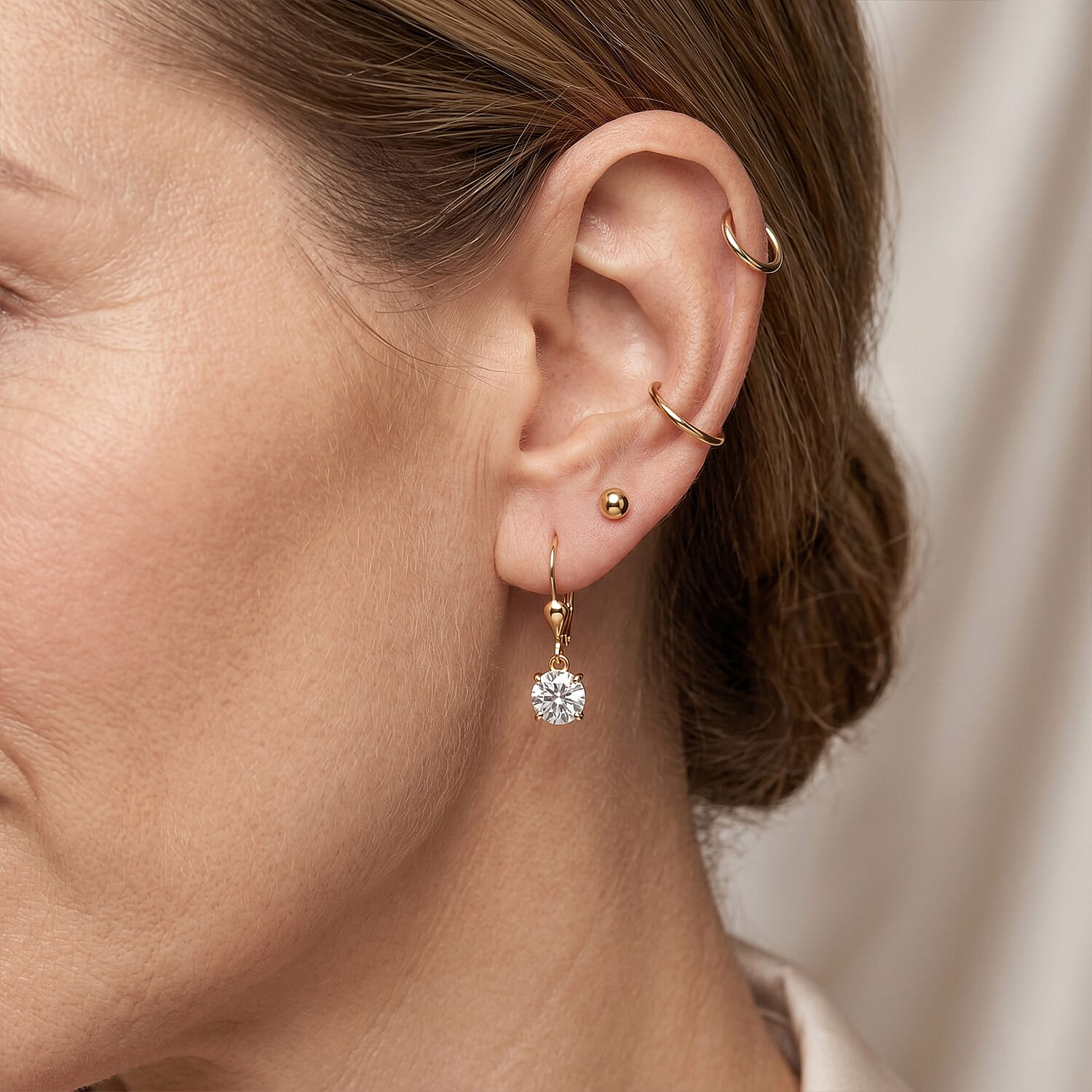 Royal Bali Collection - D'Joy Moissanite Solitaire Lever Back Earring in 18K Vermeil Yellow Gold Plated Sterling Silver 3.00 Ct.