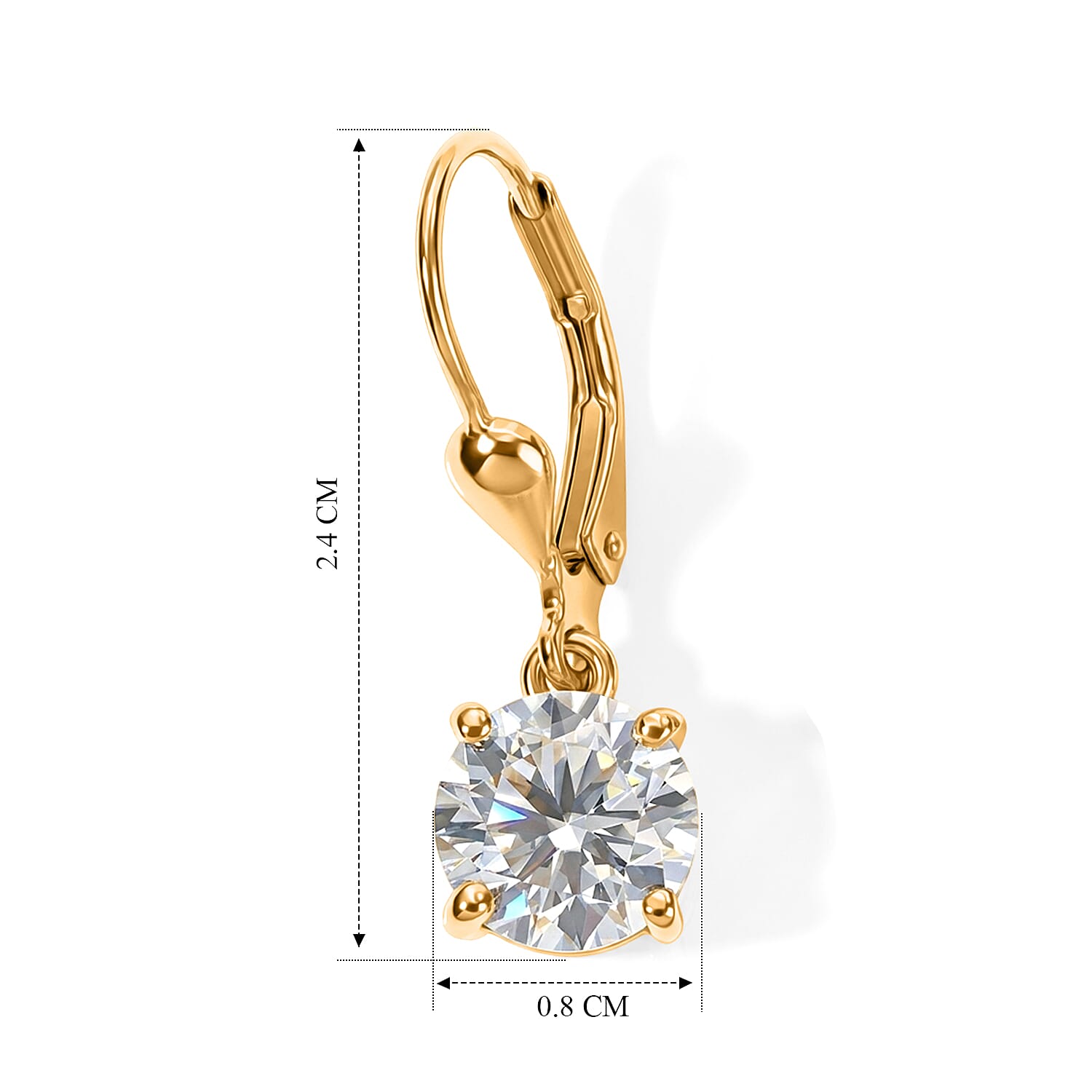 Royal Bali Collection - D'Joy Moissanite Solitaire Lever Back Earring in 18K Vermeil Yellow Gold Plated Sterling Silver 3.00 Ct.