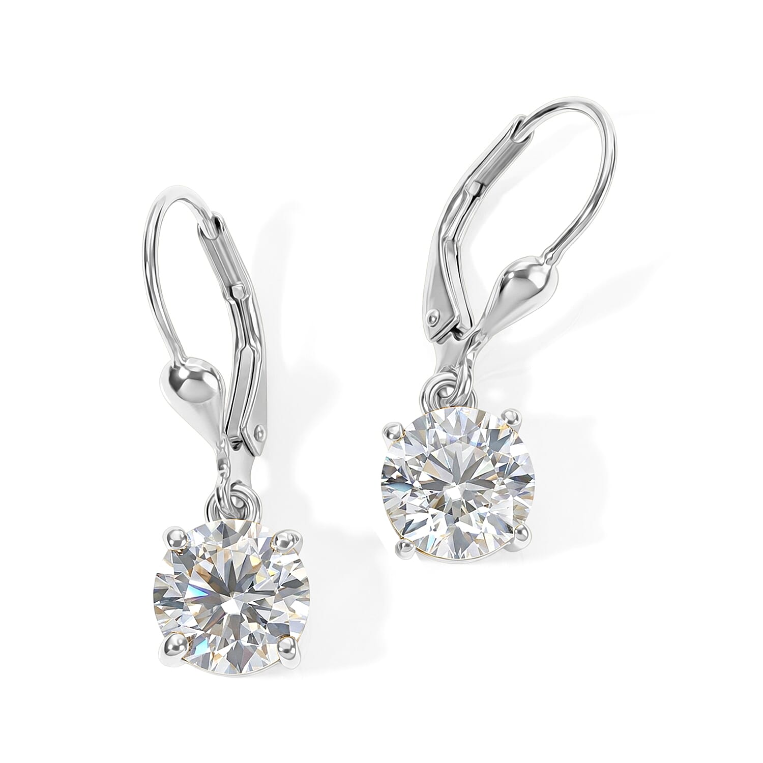Royal Bali Collection - D'Joy Moissanite Solitaire Lever Back Earring in Rhodium Overlay Sterling Silver 3.00 Ct.