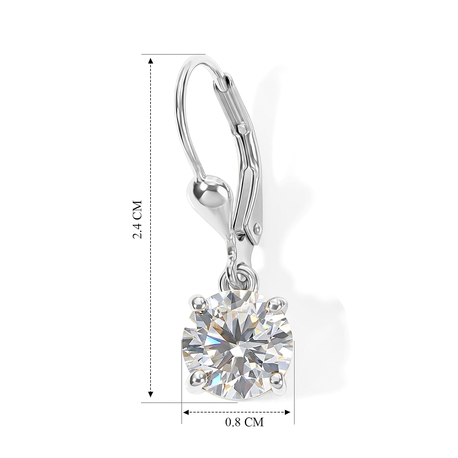 Royal Bali Collection - D'Joy Moissanite Solitaire Lever Back Earring in Rhodium Overlay Sterling Silver 3.00 Ct.