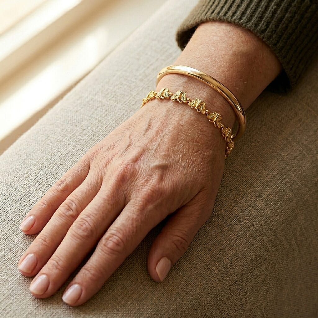 EverTrue Bronzella Collection - Butterfly Bracelet (Size - 7.5) with GB Lock Box in Yellow Gold Tone