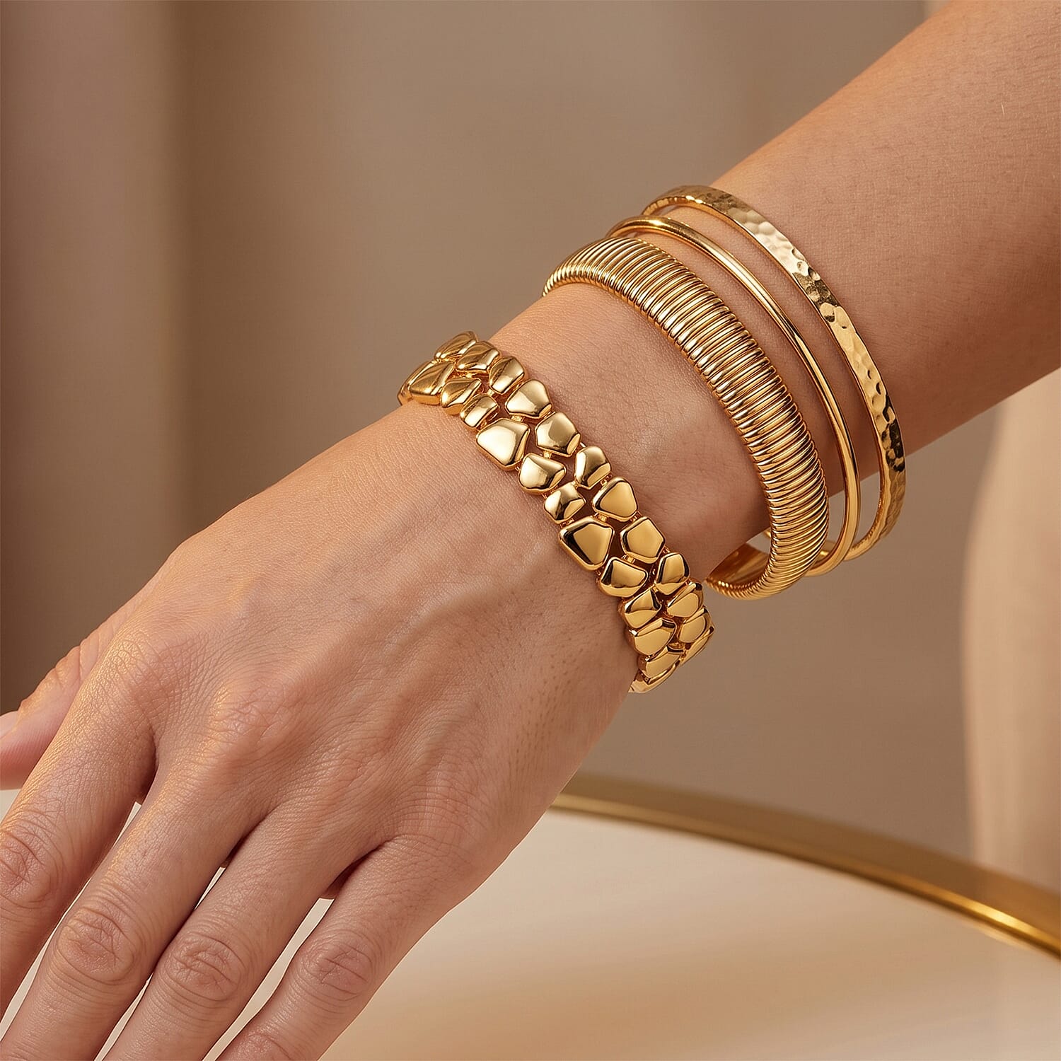 EverTrue Bronzella Collection - Pebble Link Bracelet (Size - 7.5) with GB Lock Box in 18K Gold Plating