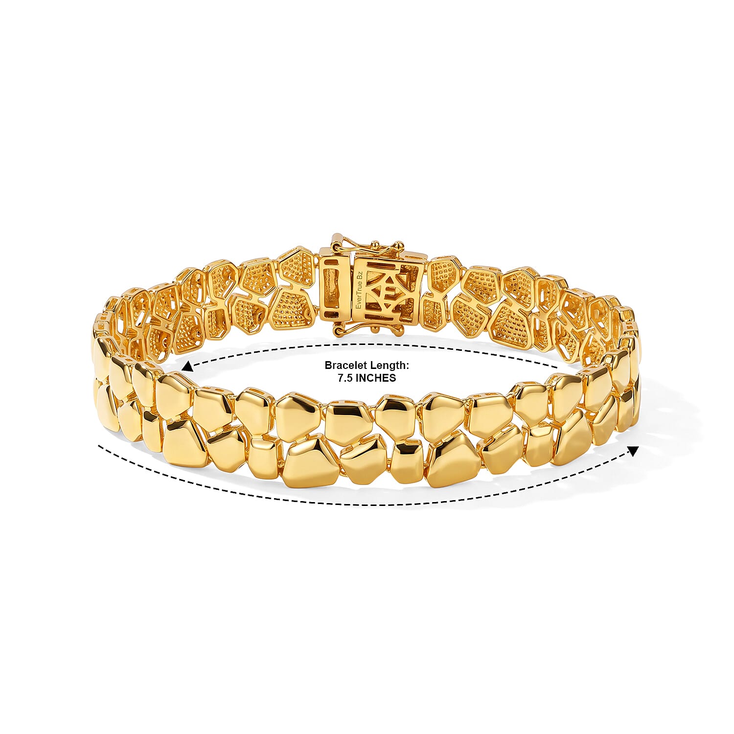 EverTrue Bronzella Collection - Pebble Link Bracelet (Size - 7.5) with GB Lock Box in 18K Gold Plating