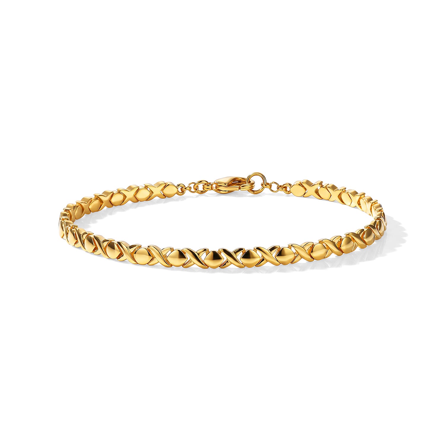 EverTrue Bronzella Collection - Cross Link Bracelet (Size - 7.5) in Yellow Gold Tone