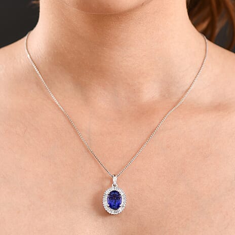Rhapsody 950 Platinum AAAA Intense Vivid Tanzanite (5.18 Ct) & Natural  Diamond (0.90 VS-E-F) Pendant 6.05 Ct