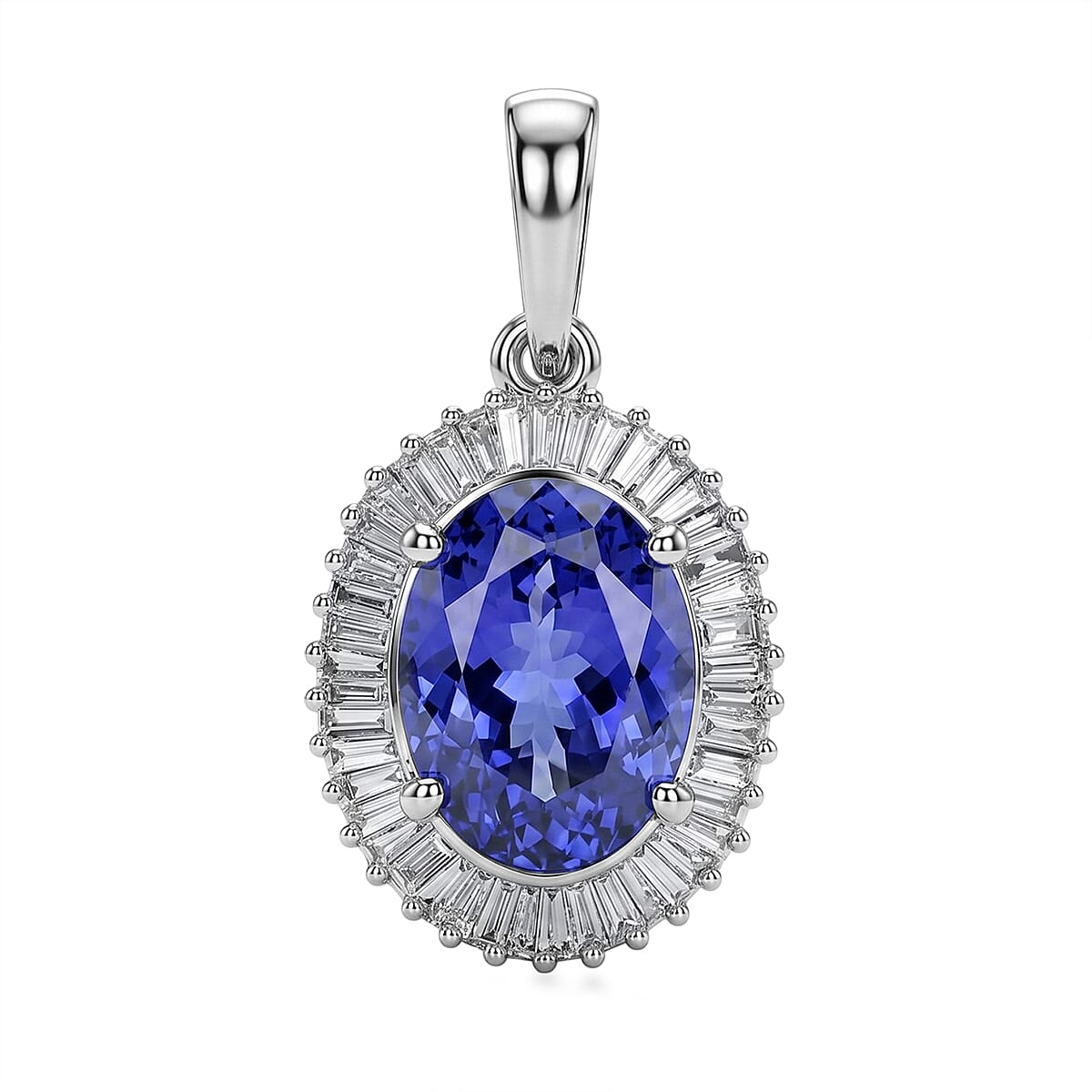 Rhapsody - 950 Platinum AAAA Tanzanite & White Diamond (VS-E-F) Pendant 6.05 Ct, Platinum Wt.4.04 Gms