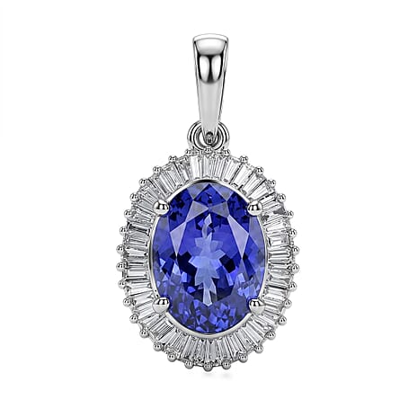 Rhapsody - 950 Platinum AAAA Tanzanite & White Diamond (VS-E-F) Pendant 6.05 Ct, Platinum Wt.4.04 Gms