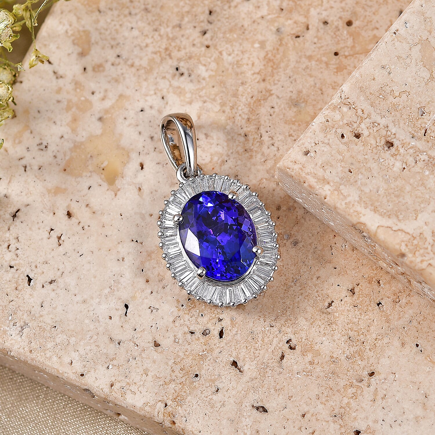Rhapsody - 950 Platinum AAAA Tanzanite & White Diamond (VS-E-F) Pendant 6.05 Ct, Platinum Wt.4.04 Gms