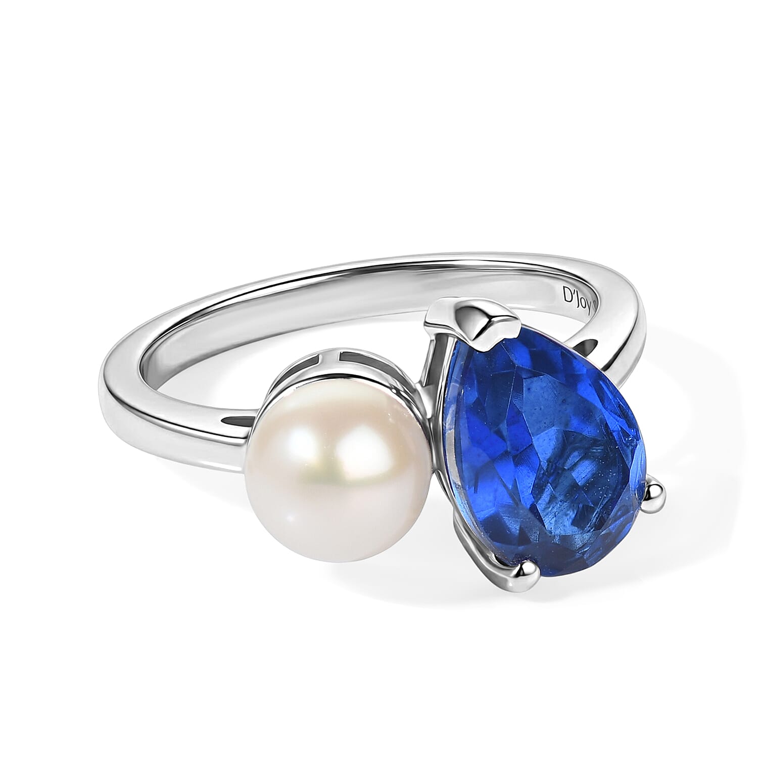 D'Joy - Ceylon Color Quartz & Fresh Water Pearl Ring in Platinum Overlay Sterling Silver 3.70 Ct.