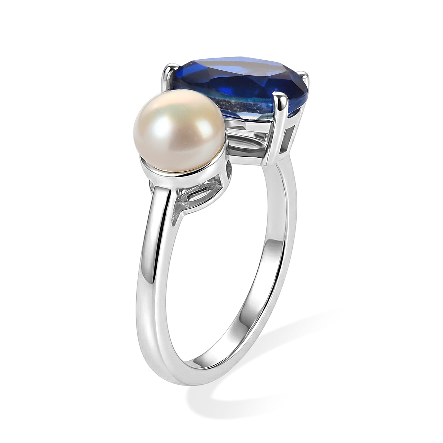 D'Joy - Ceylon Color Quartz & Fresh Water Pearl Ring in Platinum Overlay Sterling Silver 3.70 Ct.