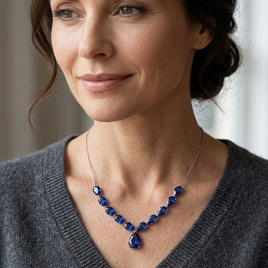 D'Joy - Ceylon Color Quartz Necklace (Size - 20) in Rhodium Overlay Sterling Silver 39.83 Ct.