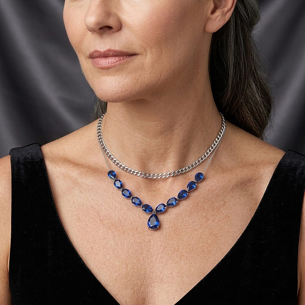 D'Joy - Ceylon Color Quartz Necklace (Size - 20) in Rhodium Overlay Sterling Silver 39.83 Ct.