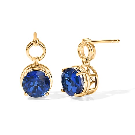 D'Joy - Ceylon Color Quartz Dangling Earring with Push Post in Yellow Gold Plated Sterling Silver 4.60 Ct.