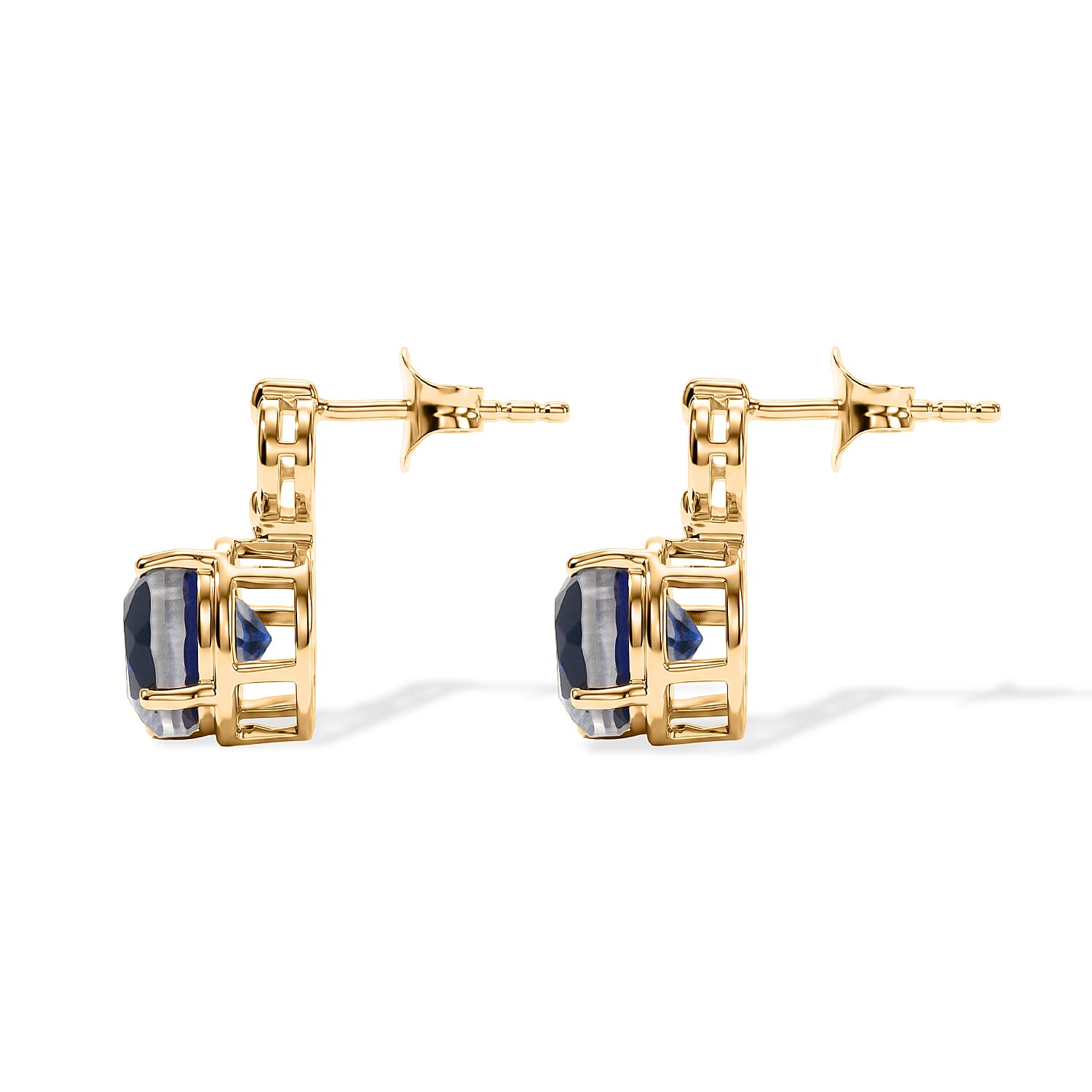 D'Joy - Ceylon Color Quartz Dangling Earring with Push Post in Yellow Gold Plated Sterling Silver 4.60 Ct.