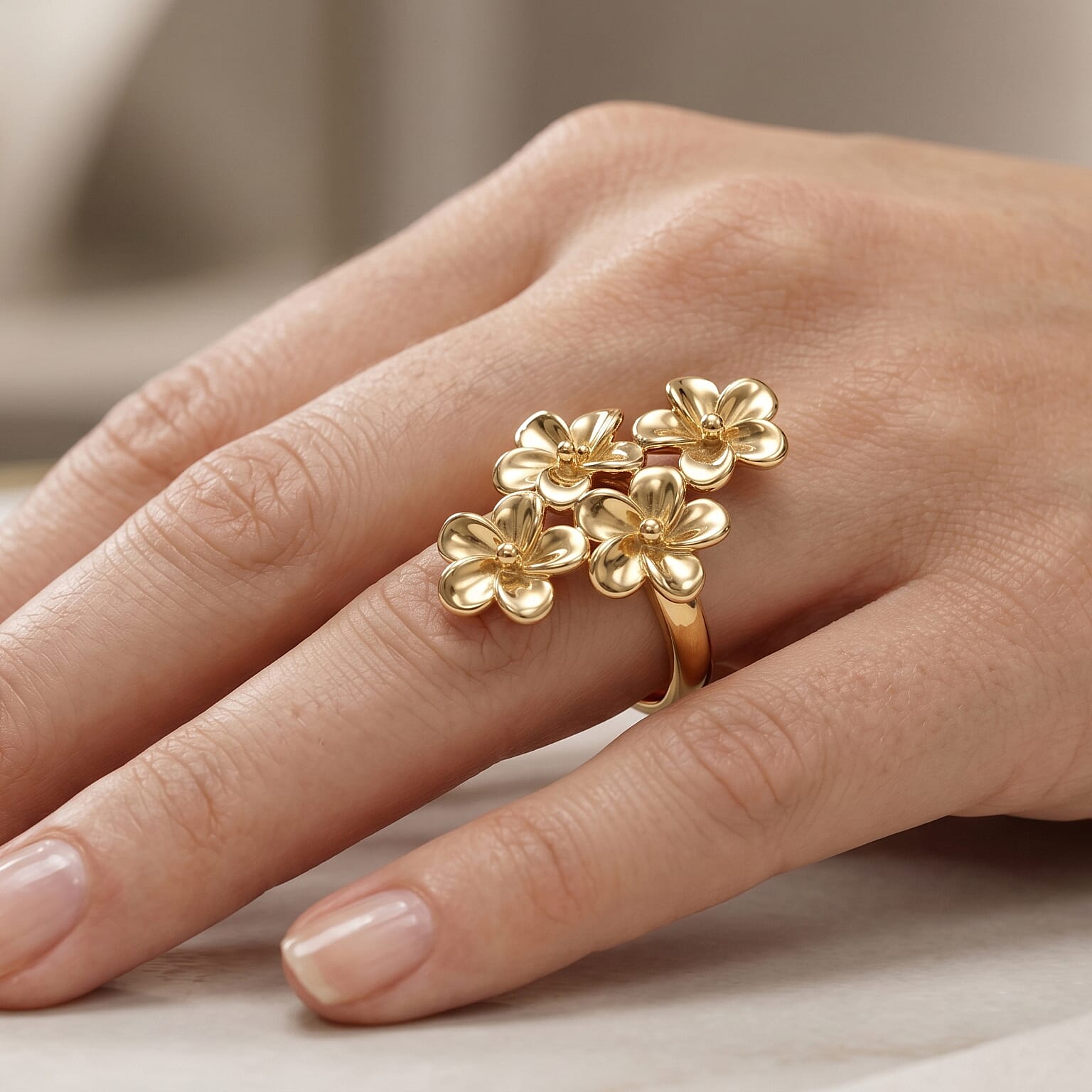 DOD- EverTrue Bronzella Collection - Floral Ring in 18K Gold Plating