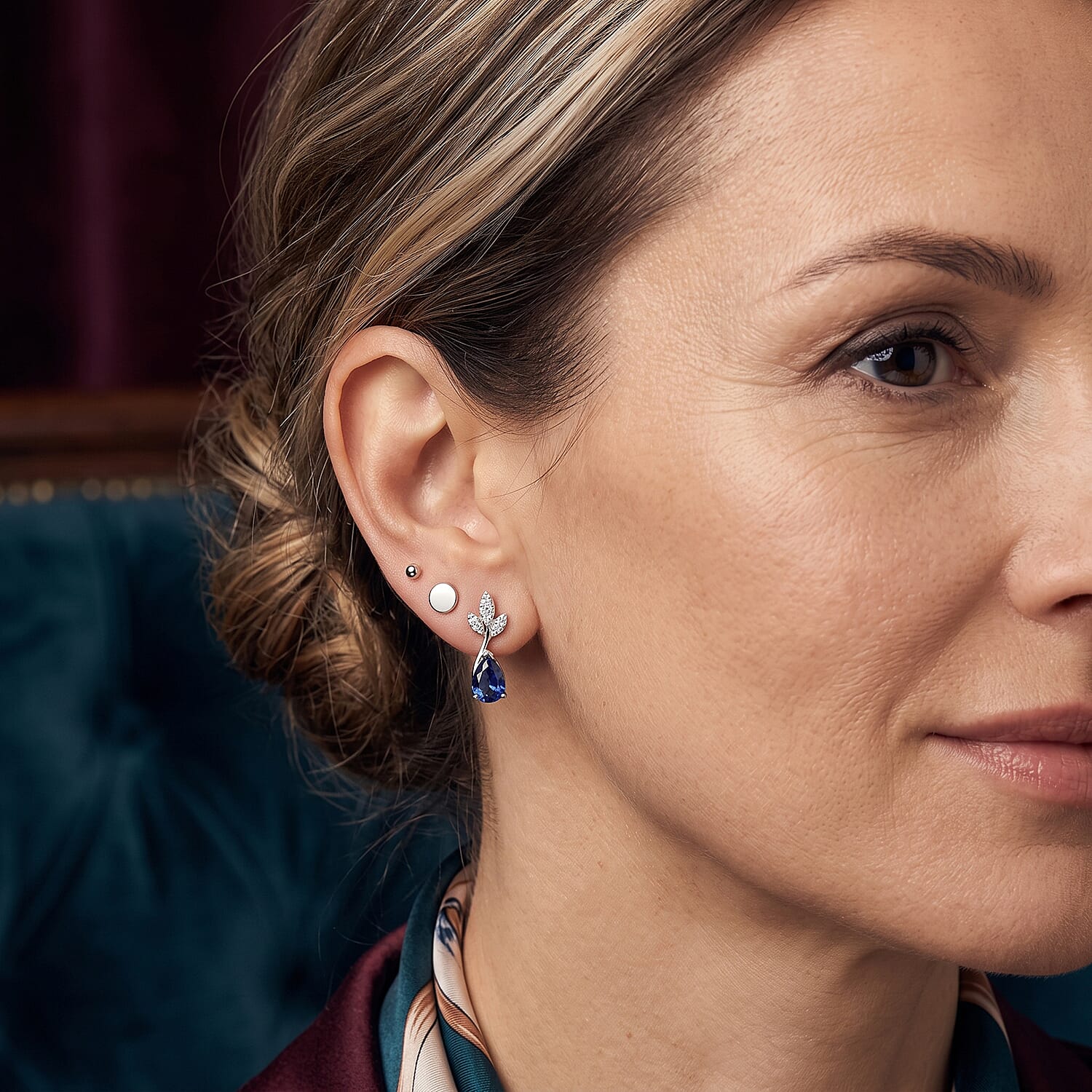 D'Joy - Ceylon Color Quartz & White Zircon Push Post Earring in Platinum Overlay Sterling Silver 1.76 Ct.