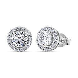 LUXURIANT 2 Ct. Lab Grown Diamond Halo Stud Earring with Push Post in 18K Vermeil Yellow Gold Plated Sterling Silver (SI-G-H)