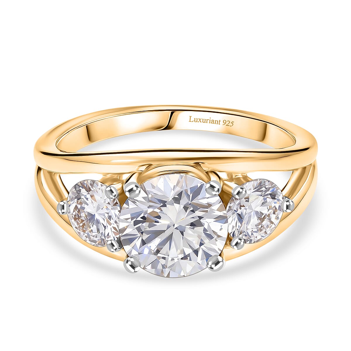 Luxuriant - SGL Certified Lab Grown Diamond (SI-G-H) Trilogy Ring in 18K Vermeil Yellow Gold Plated Sterling Silver 3.00 Ct.