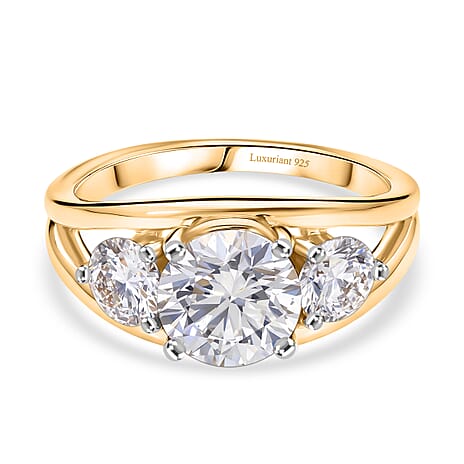 Luxuriant - SGL Certified Lab Grown Diamond (SI-G-H) Trilogy Ring in 18K Vermeil Yellow Gold Plated Sterling Silver 3.00 Ct.