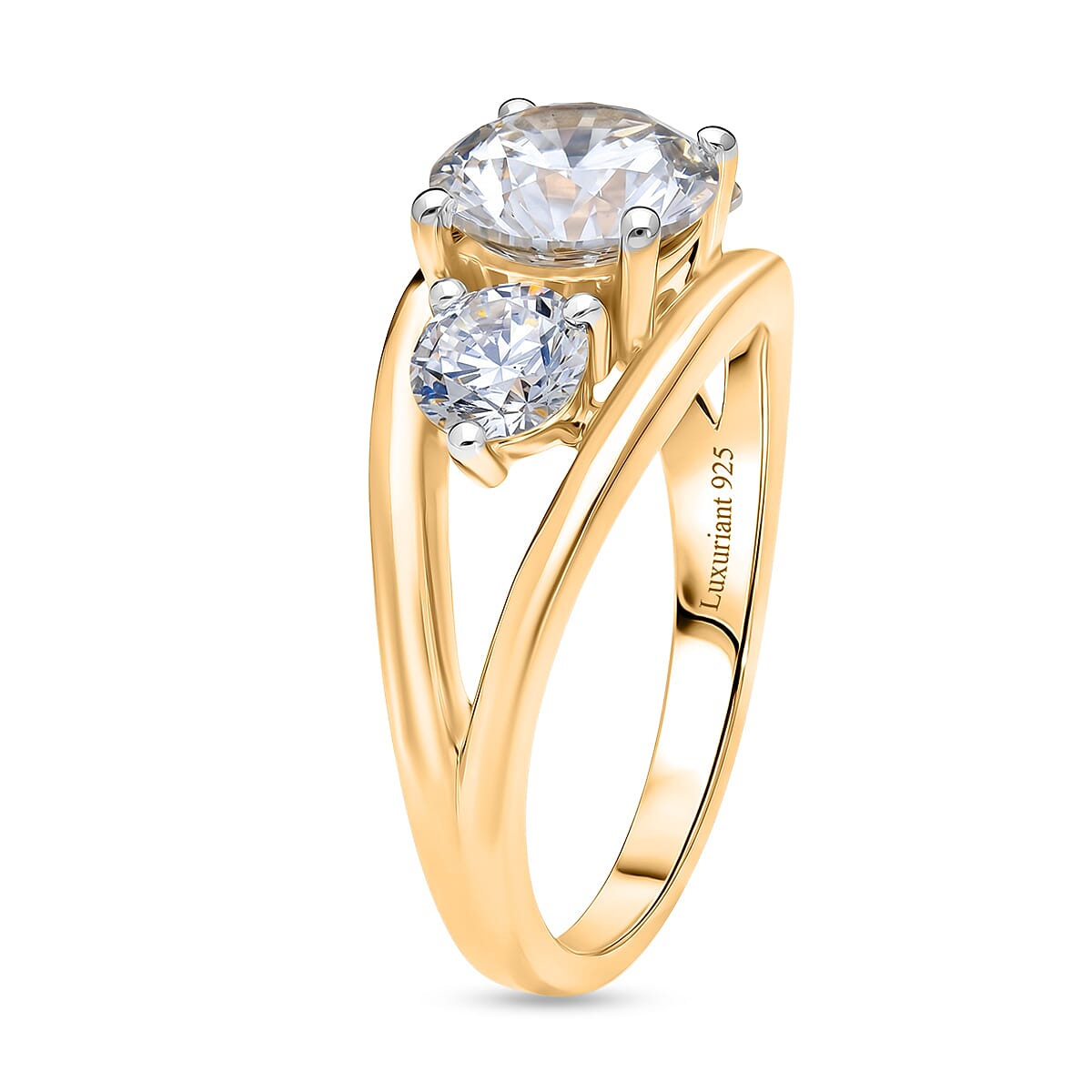 Luxuriant - SGL Certified Lab Grown Diamond (SI-G-H) Trilogy Ring in 18K Vermeil Yellow Gold Plated Sterling Silver 3.00 Ct.