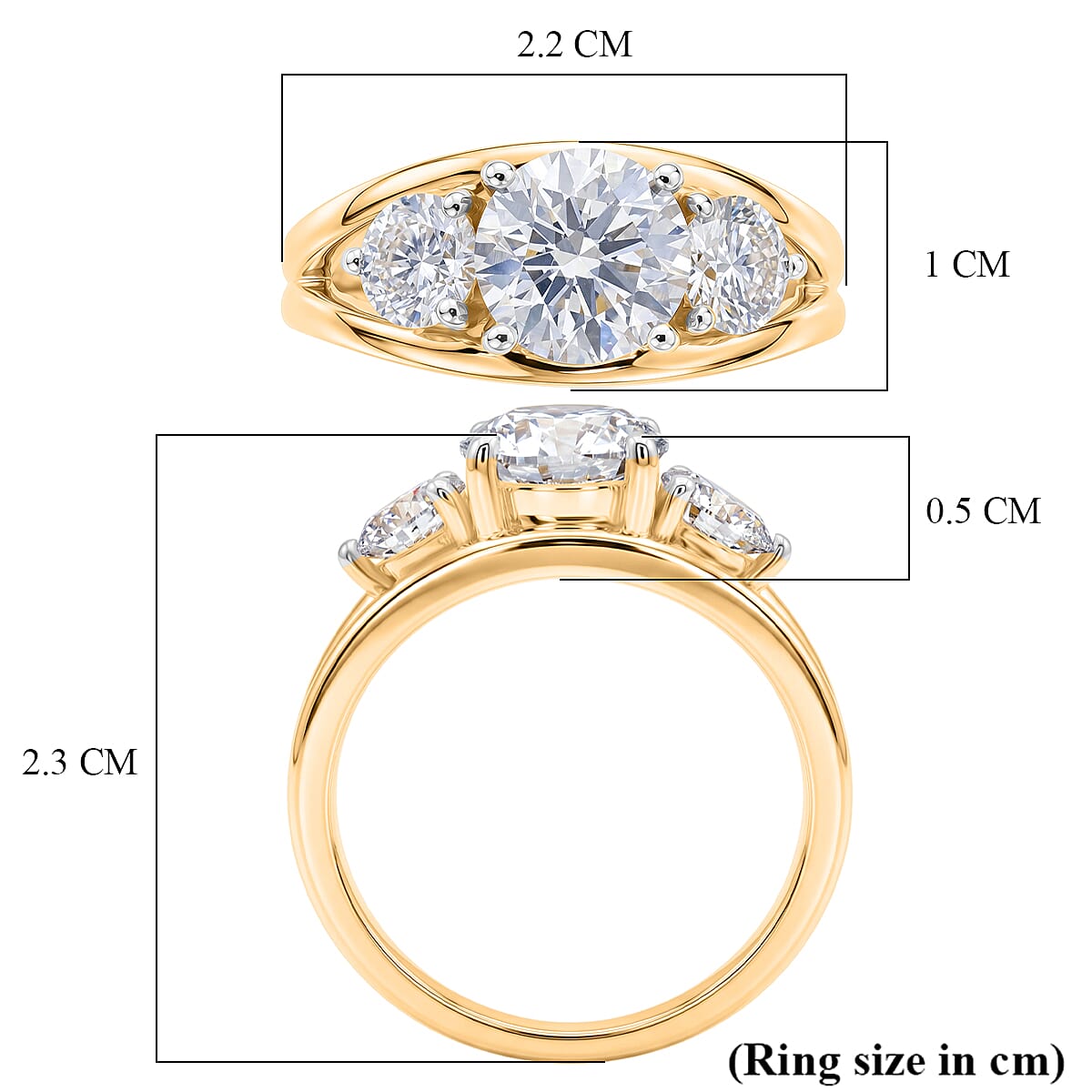 Luxuriant - SGL Certified Lab Grown Diamond (SI-G-H) Trilogy Ring in 18K Vermeil Yellow Gold Plated Sterling Silver 3.00 Ct.