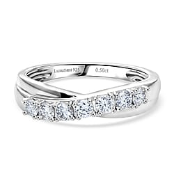 LUXURIANT 0.50 Ct. Lab Grown Diamond 7-Stone Cross Over Ring in Sterling Silver (SI-G-H)