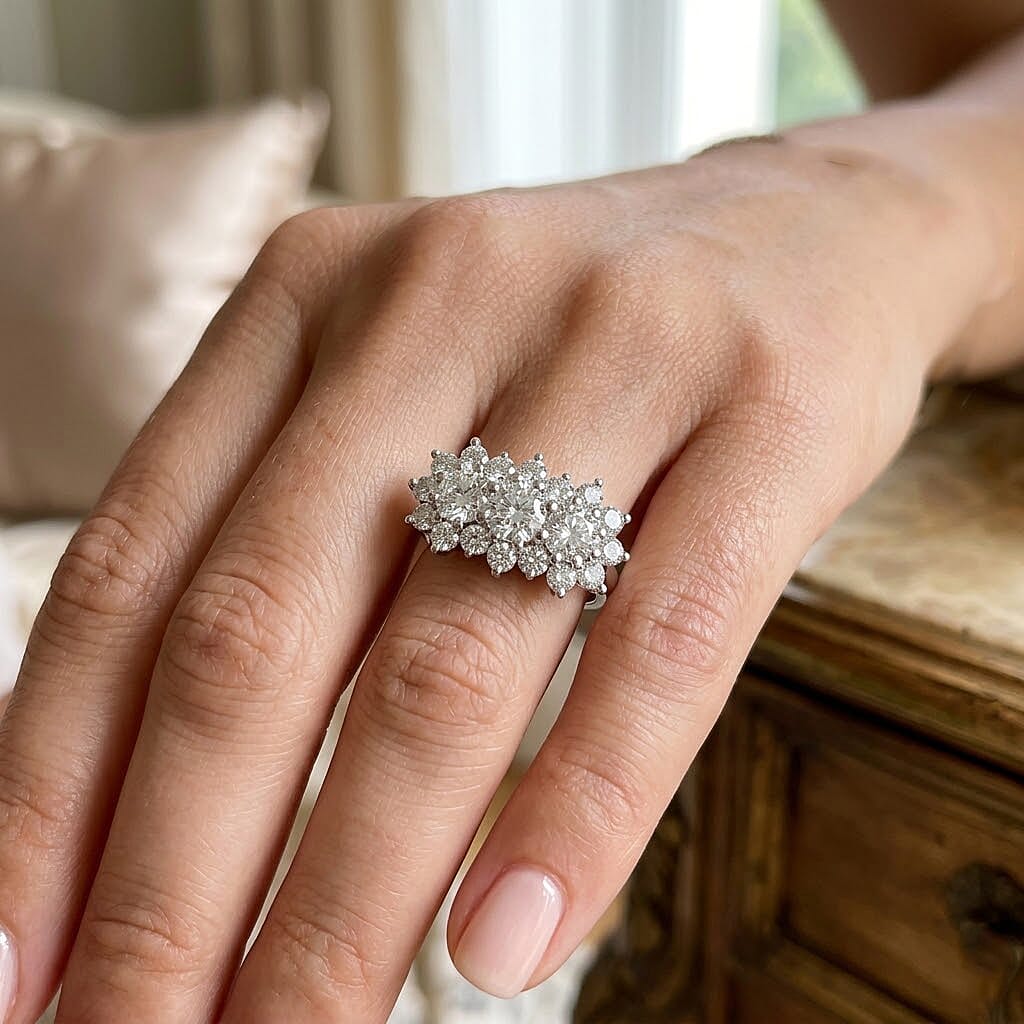Luxuriant - Lab Grown Diamond (SI-G-H) Cluster Ring in Rhodium Overlay Sterling Silver 2.10 Ct.