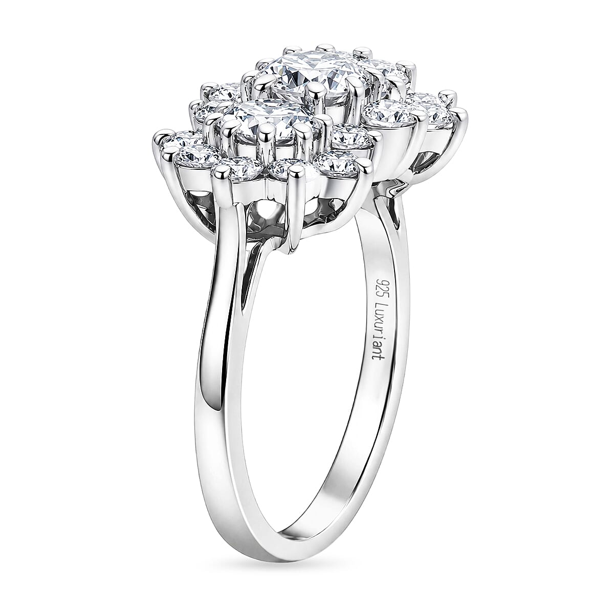 Luxuriant - Lab Grown Diamond (SI-G-H) Cluster Ring in Rhodium Overlay Sterling Silver 2.10 Ct.