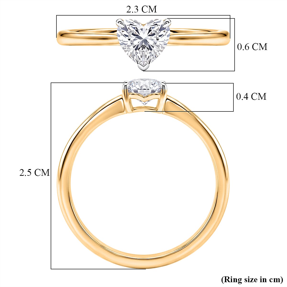 Luxuriant - Lab Grown Diamond (SI-G-H) Heart Ring in 18K Vermeil Yellow Gold Plated Sterling Silver 0.50 Ct.
