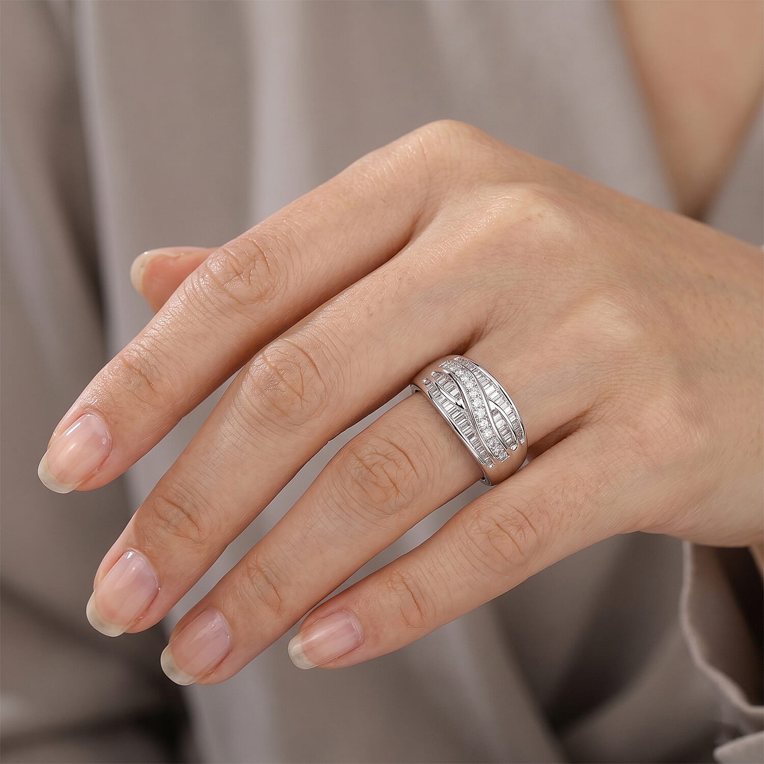 Live From Vegas - Luxuriant - Lab Grown Diamond (SI-G-H) Ring in Rhodium Overlay Sterling Silver 0.50 Ct.