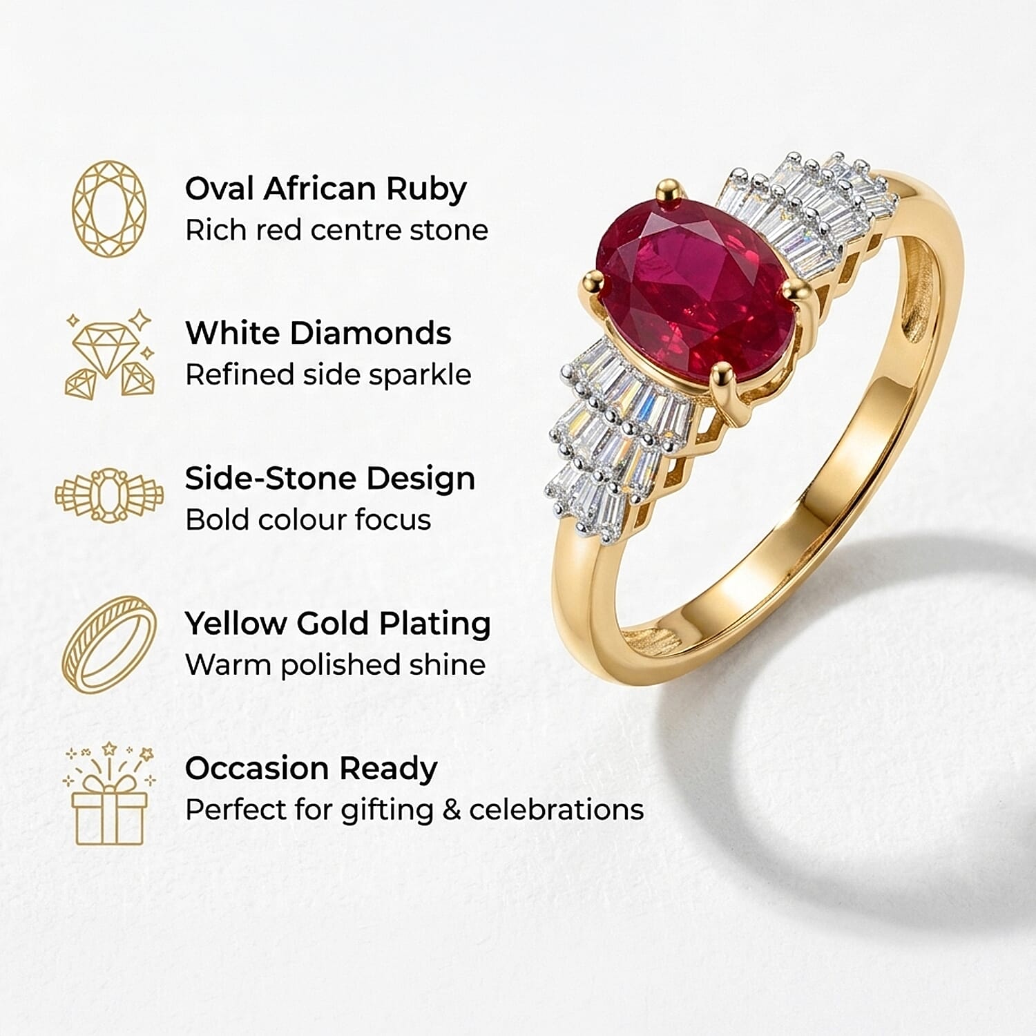 African Ruby / Ethiopian Opal, White Diamond Ballerina Ring in Yellow Gold Over Sterling Silver