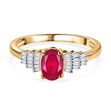 African Ruby, White Diamond Ring Sterling Silver  1.362  Ct.