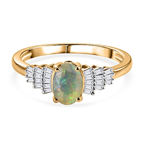 D'Joy - Ethiopian Opal & Natural White Diamond Ballerina Ring in Yellow Gold Plated Sterling Silver