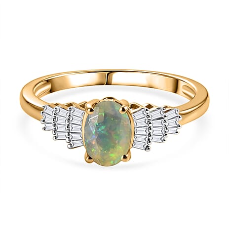 D'Joy - Ethiopian Opal & Natural White Diamond Ballerina Ring in Yellow Gold Plated Sterling Silver
