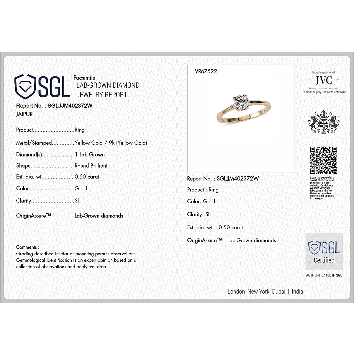 Luxuriant - 9K Yellow Gold Lab Grown Diamond Solitaire Ring 0.50 Ct.