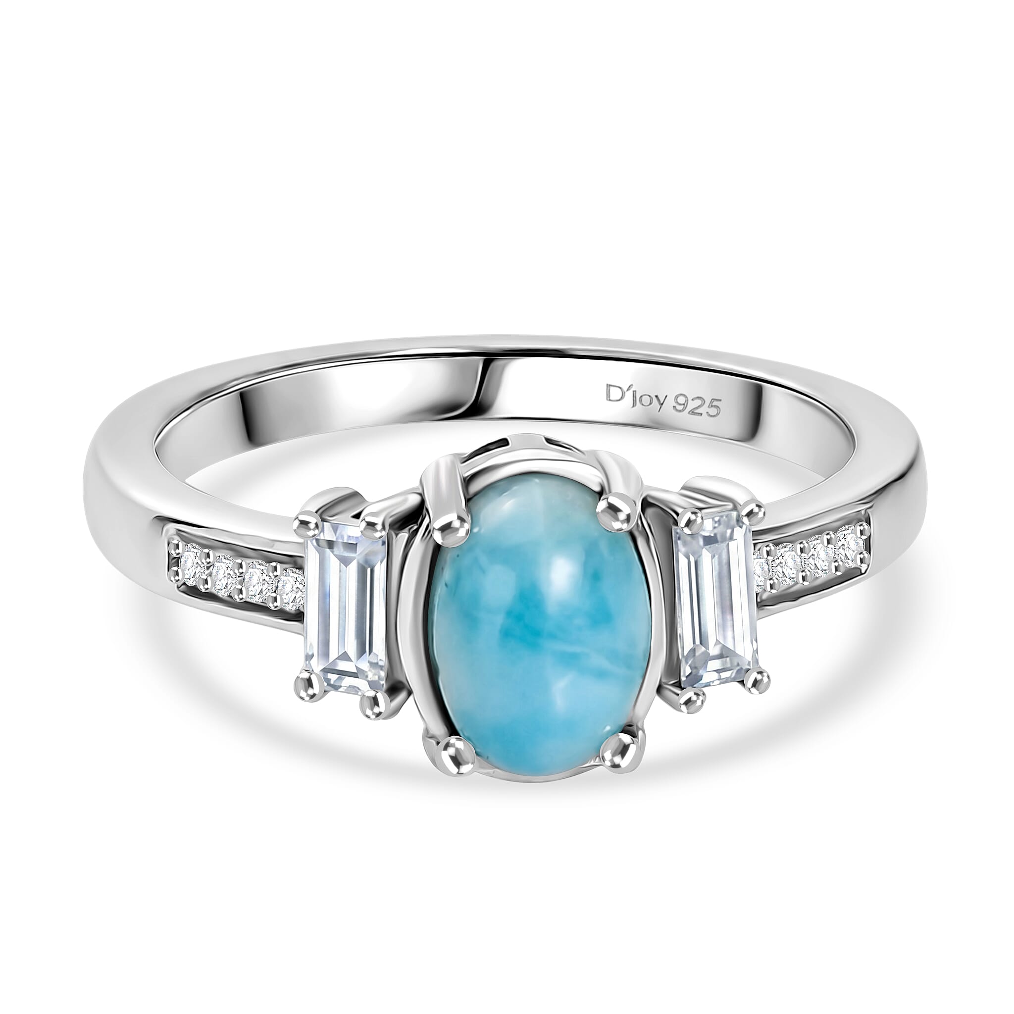 D'Joy - Natural Larimar & Moissanite Ring in Platinum Overlay Sterling Silver 1.20 Ct.